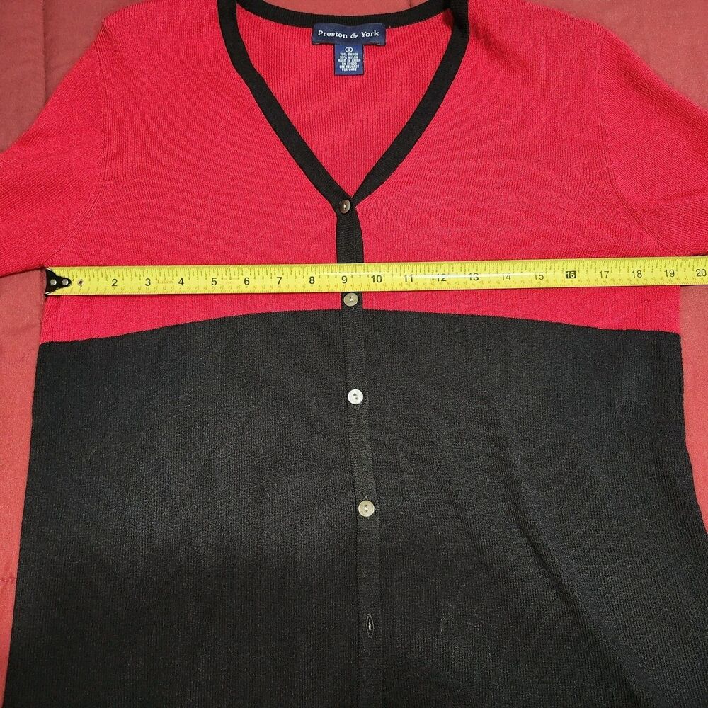 Preston & York Red Black Colorblock Y2k Ivy League Cardigan Sweater V-Neck Small - Picture 7 of 10